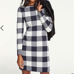 ANN TAYLOR navy buffalo plaid sweater dress-S-NWT!